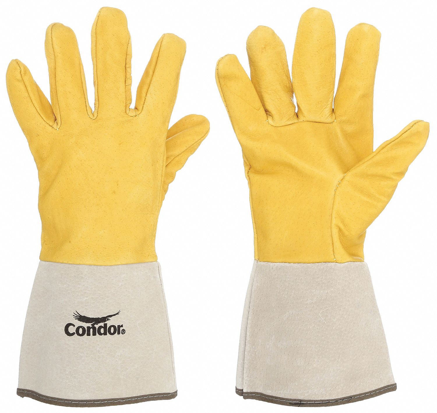 WELDING GLOVES, STRAIGHT THUMB, GAUNTLET CUFF, YELLOW PIGSKIN, M, TIG