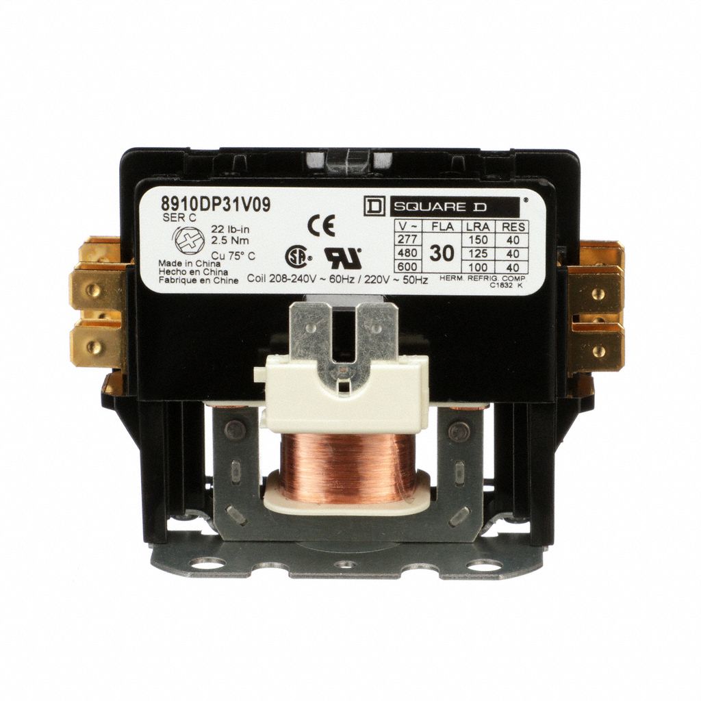 Definite Purpose Magnetic Contactor: 1 Poles, 208-240V AC, 30 A, Non-Reversing