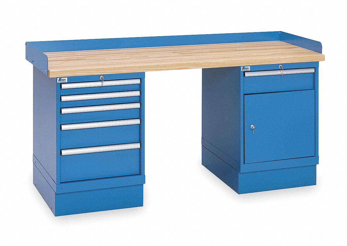 Workbench: Fixed Ht, Butcher Block, 72 in x 30 in, 1, 000 lb Overall Load Capacity, Blue