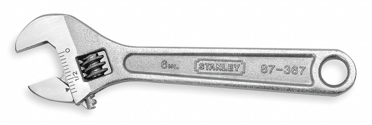 ADJUSTABLE WRENCH, CHROME VANADIUM STEEL, PLAIN GRIP, CHROME FINISH,6 IN L