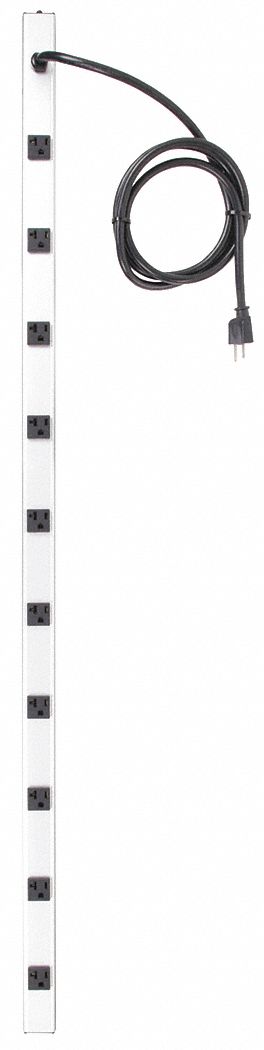 OUTLET STRIP, 10 OUTLETS, 6 FT CORD, 20 A MAX, GREY, NEMA 5-20P