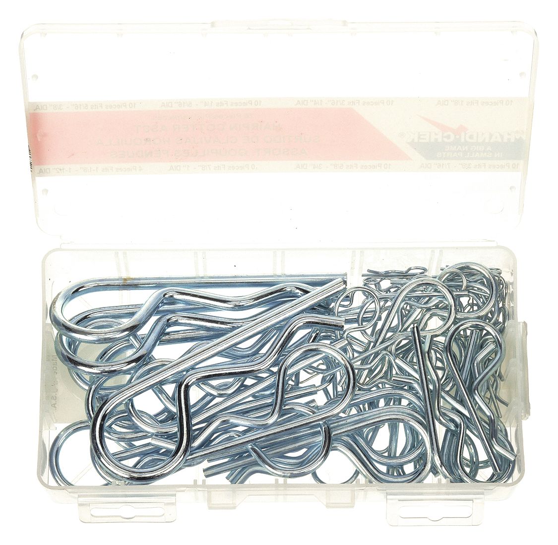 PIN ASSORTMENT, 74 PIECES, 8 SIZES, BRIDGE, INCH, STAINLESS STEEL, UNGRADED, ZINC PLATED, 74 PIECES