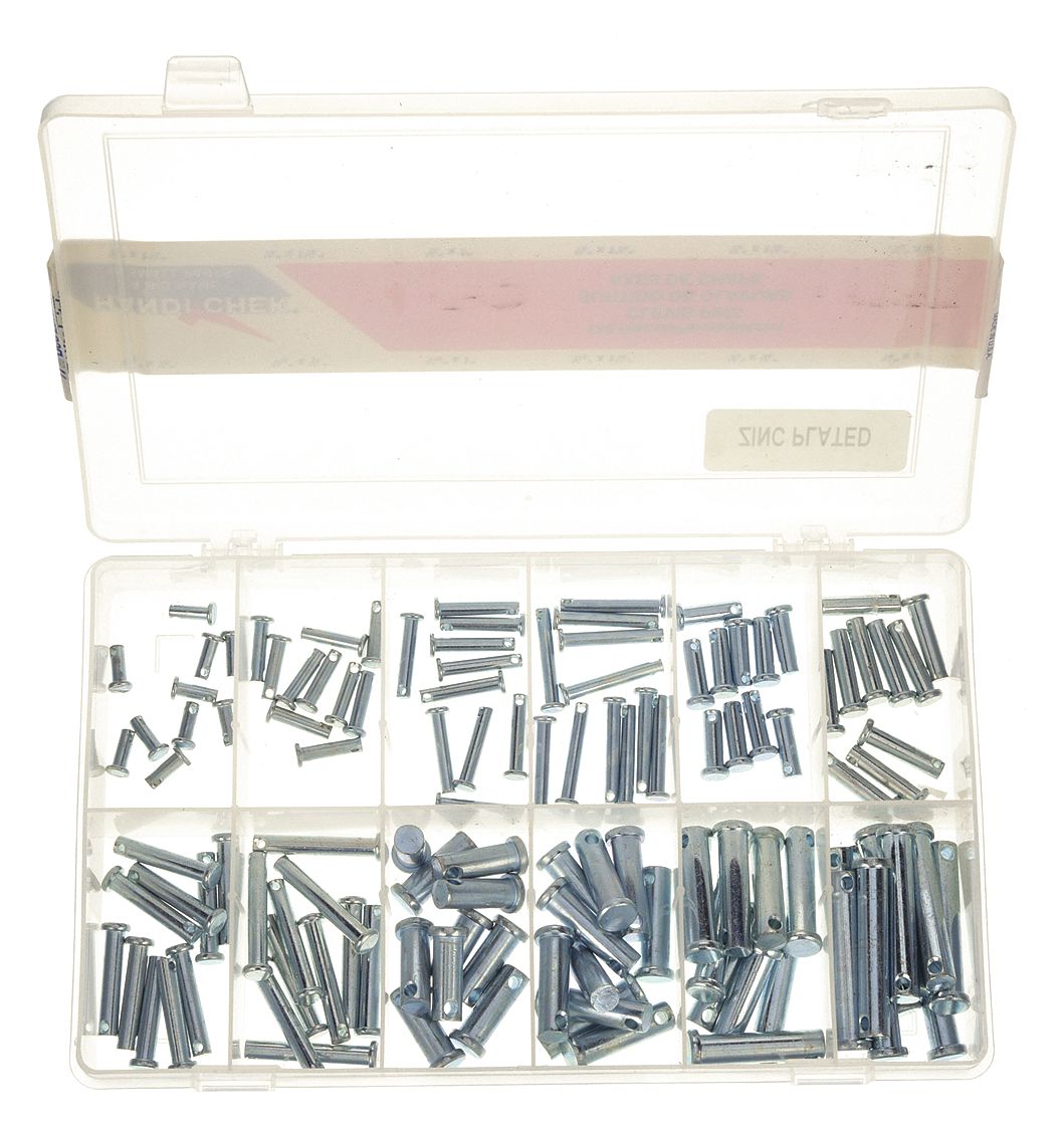 Pin Assortment, 120 pcs, 12 Sizes: Inch, Steel, Grade 1010/Grade 1018, Zinc Plated