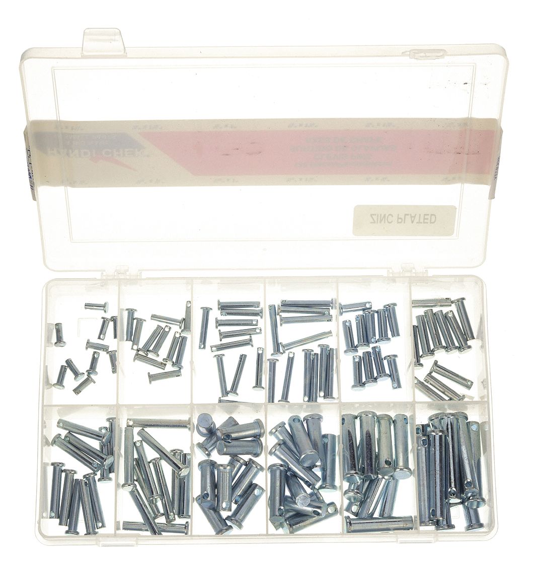 PIN ASSORTMENT, 120 PIECES, 12 SIZES, INCH, STEEL, GRADE 1010/GRADE 1018, ZINC PLATED