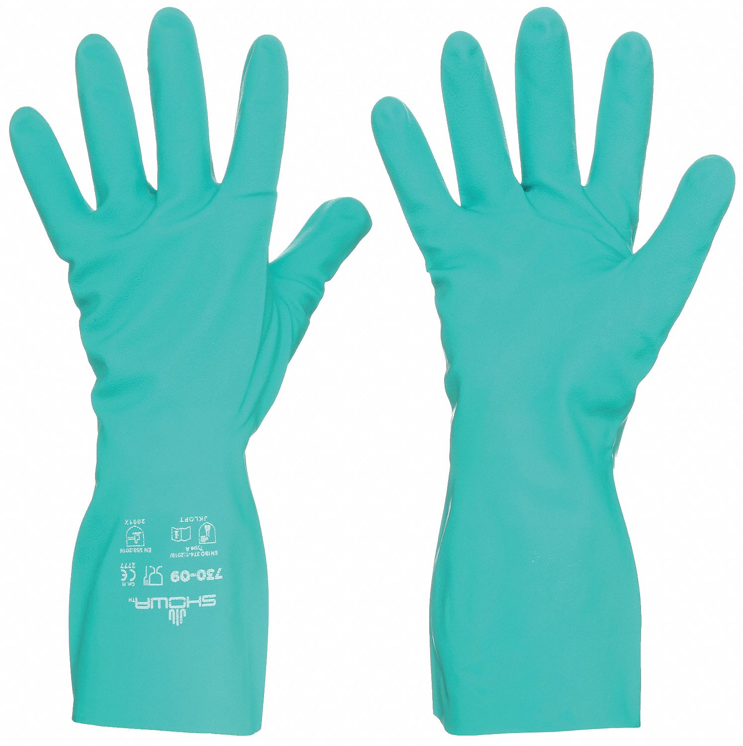 CHEMICAL RESISTANT GLOVES, 15 MIL, 13 IN LENGTH, BISQUE, SIZE 9, GREEN