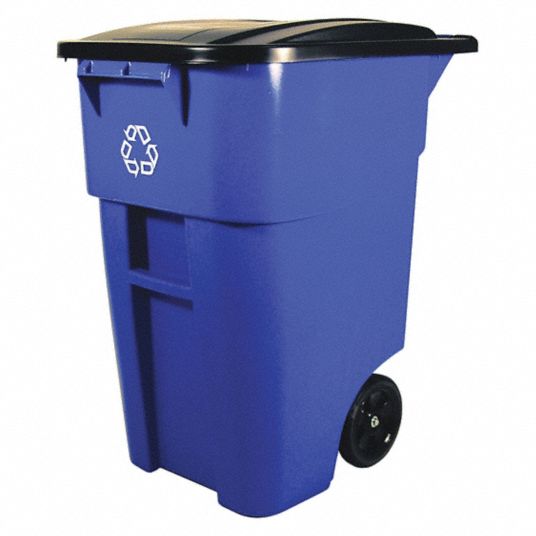 Rubbermaid Commercial Products 50 Gal Rectangular Recycling Rollout Trash Can Plastic Blue 2my42 Fg9w2773blue Grainger