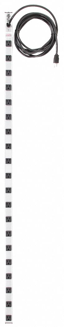 OUTLET STRIP, 20 OUTLETS, 15 FT CORD, 15 A MAX, GREY, NEMA 5-15P, 60 IN L