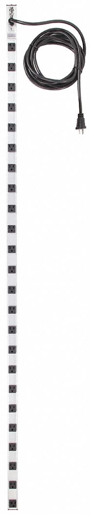 OUTLET STRIP, 24 OUTLETS, 15 FT CORD, 20 A MAX, GREY, NEMA 5-20P, 72 IN L