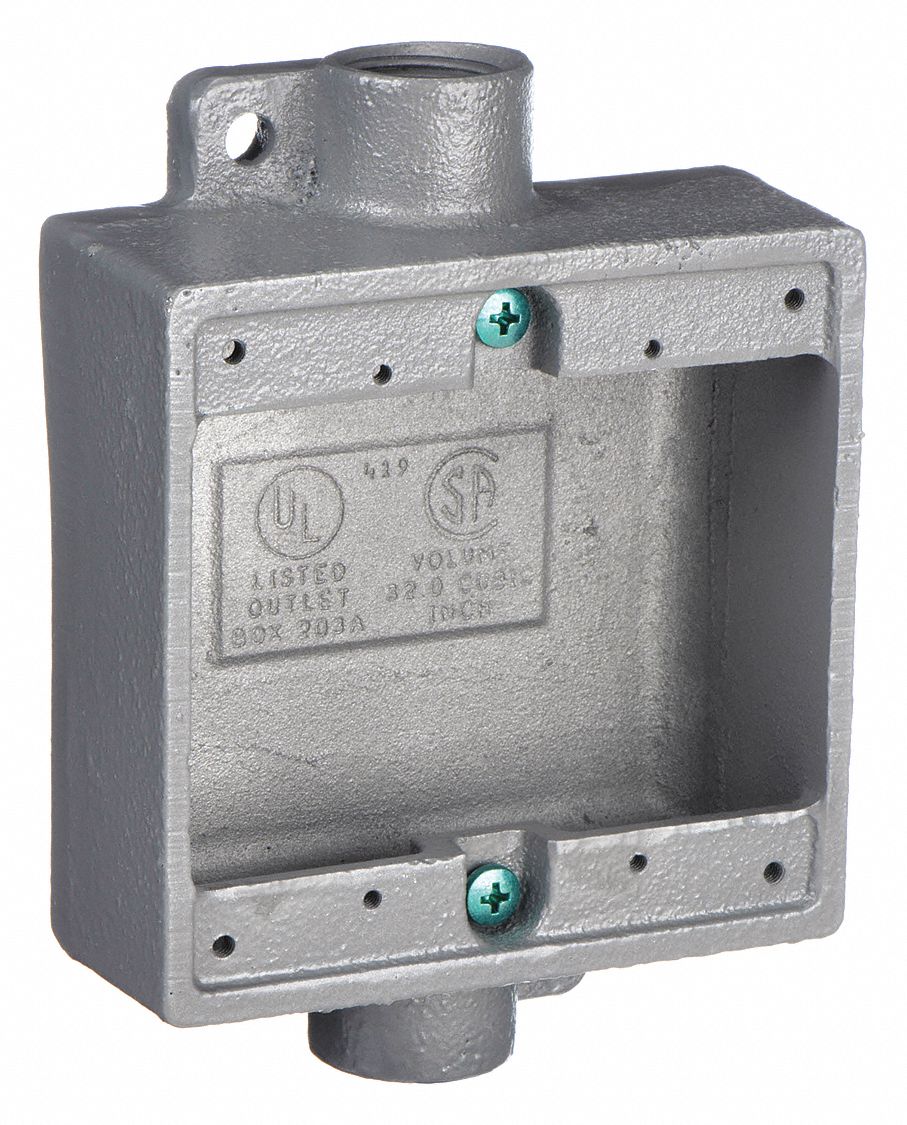 WEATHERPROOF ELECTRICAL BOX, IRON, 2 GANGS, ¾ IN HUB SIZE, 32 CU IN CAPACITY