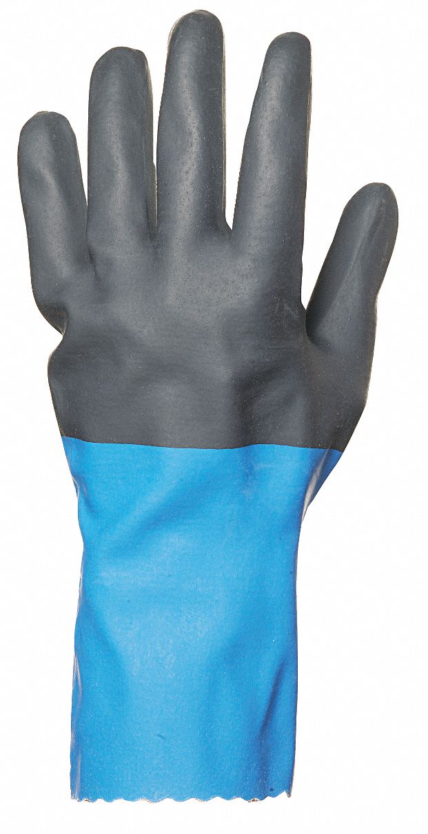 CHEMICAL-RESISTANT GLOVES, 14 IN, 11, BLUE/BLACK, NEOPRENE