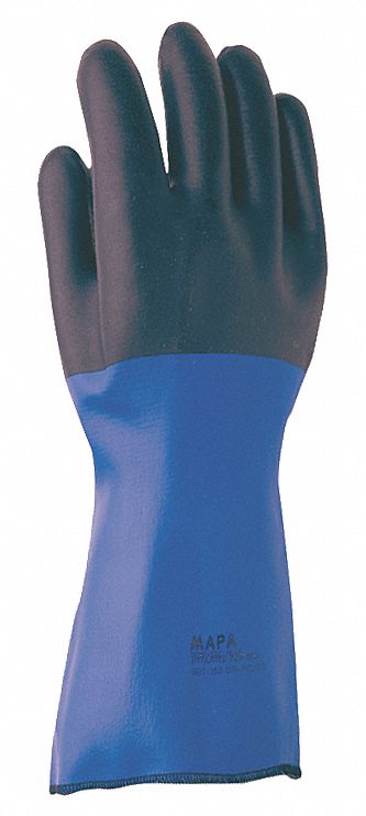 CHEMICAL-RESISTANT GLOVES, BLACK, BLUE, 17 IN, NEOPRENE, SUPPORTED, 9