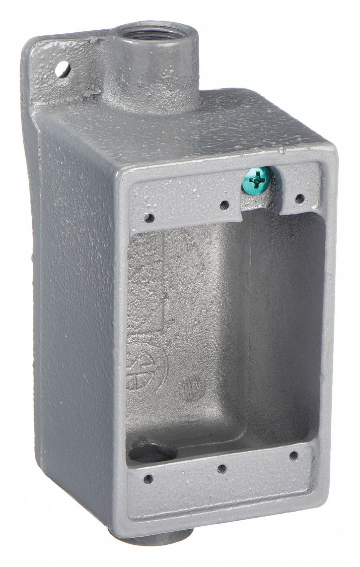 WEATHERPROOF ELECTRICAL BOX, IRON, 1 GANG, ½ IN HUB SIZE, 28.5 CU IN CAPACITY