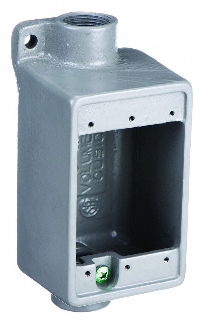 WEATHERPROOF ELECTRICAL BOX, IRON, 1 GANG, ¾ IN HUB SIZE, 28.5 CU IN CAPACITY