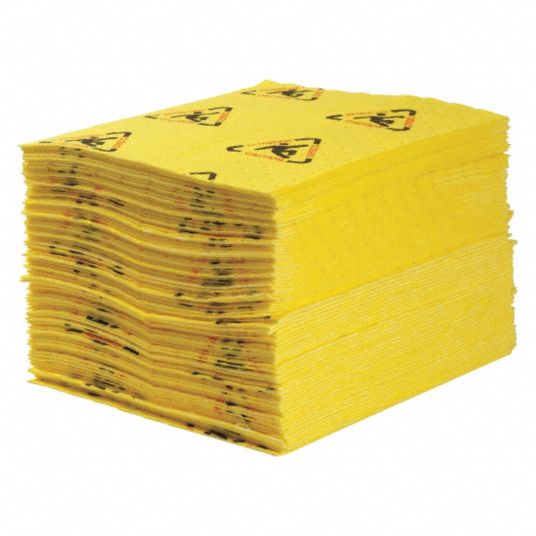 BRADY SPC ABSORBENTS Sorbent Pad, Fluids Absorbed Harsh Chemicals, Size 15 in x 19 in, PK 100