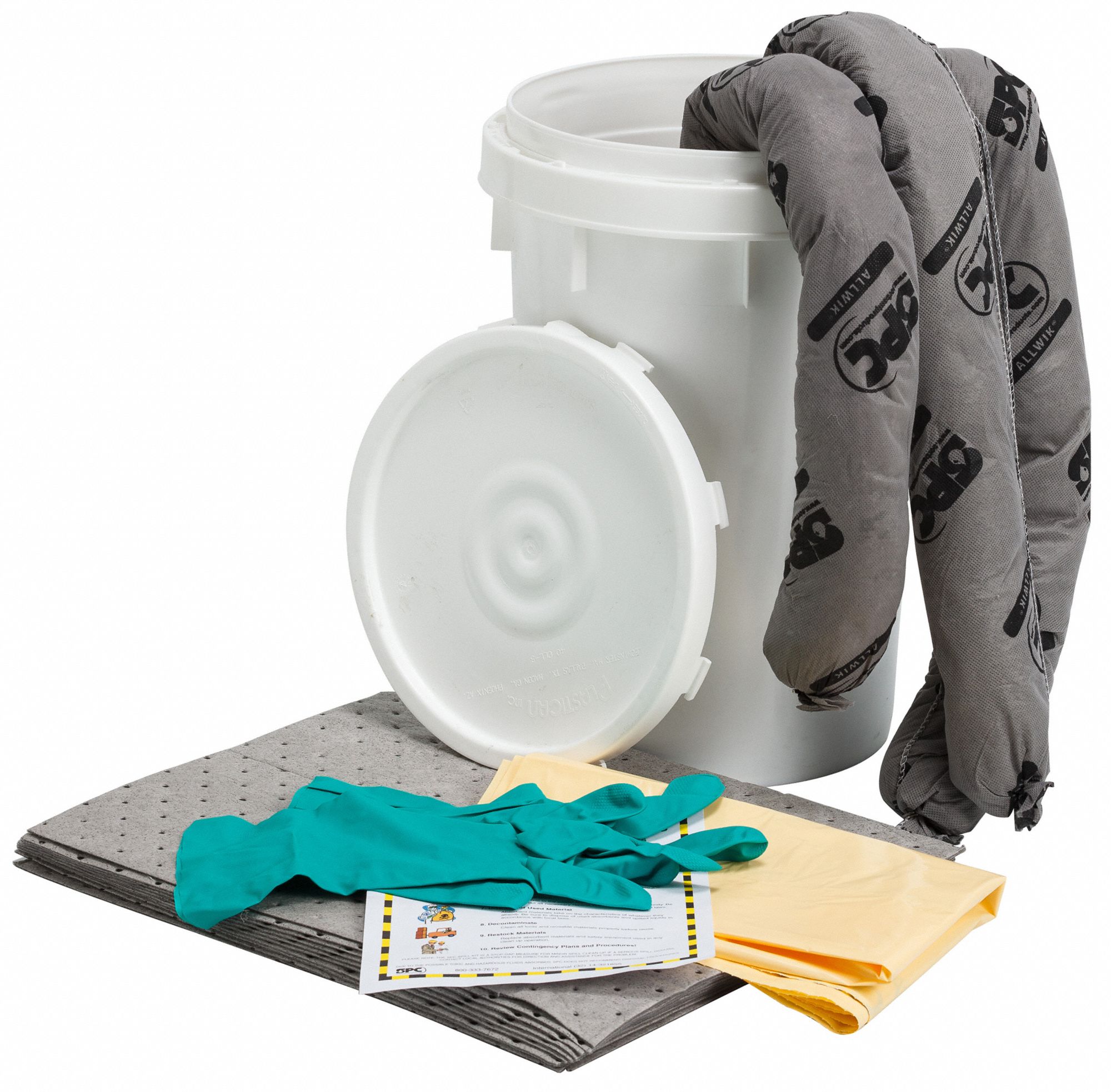 SPILL KIT, 9 GALLON ABSORBED PER KIT, NITRILE GLOVES, WHITE, SPILL KIT