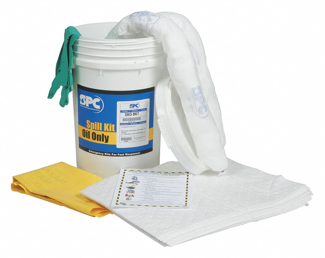 SPILL KIT, 9 GALLON ABSORBED PER KIT, NITRILE GLOVES, OIL ONLY, WHITE