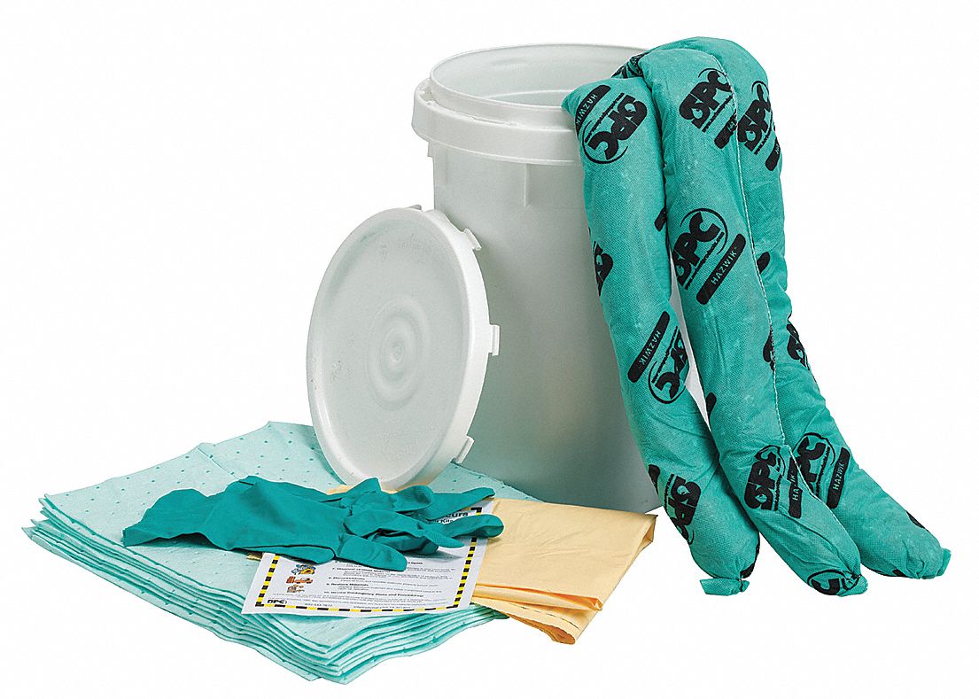 SPILL KIT, 9 GALLON ABSORBED PER KIT, NITRILE GLOVES, UNIVERSAL, WHITE