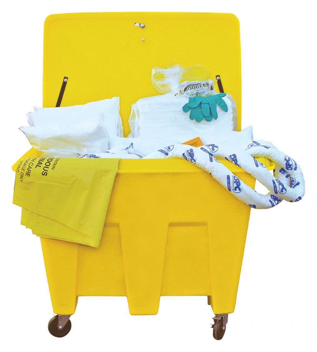 SPILL KIT, 126 GALLON ABSORBED PER KIT, 3 NITRILE GLOVES/GOGGLES, YELLOW