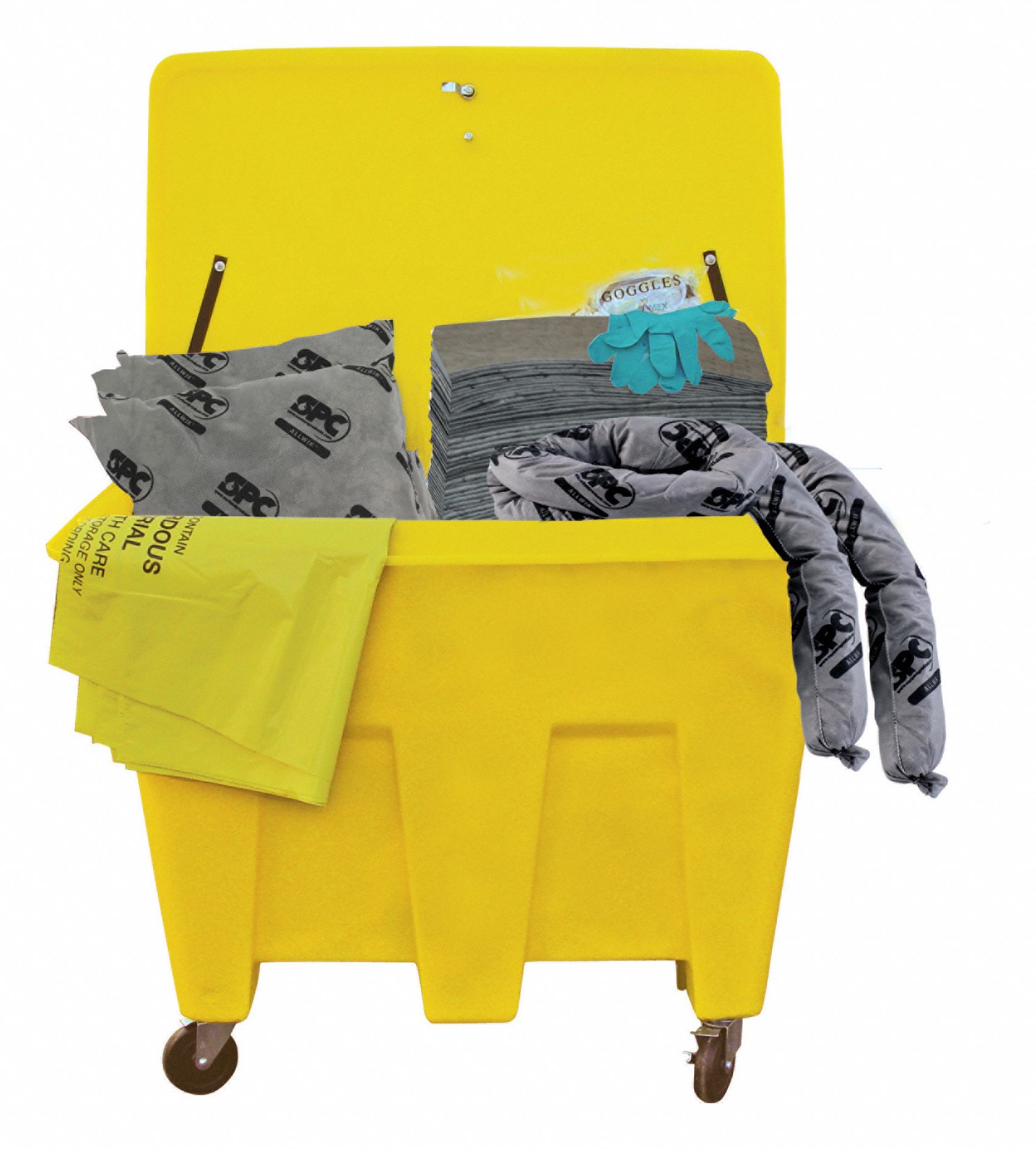 SPILL KIT, 134 GALLON ABSORBED PER KIT, 3 NITRILE GLOVES/GOGGLES, YELLOW