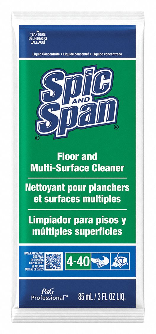 Floor Cleaner: Packet, 3 oz Container Size, Concentrated, Liquid, 45 PK