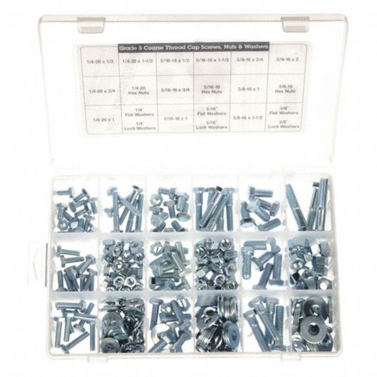 Zinc-Plated, Inch, Hex Head Cap Screw, Nut, and Washer Assortment ...