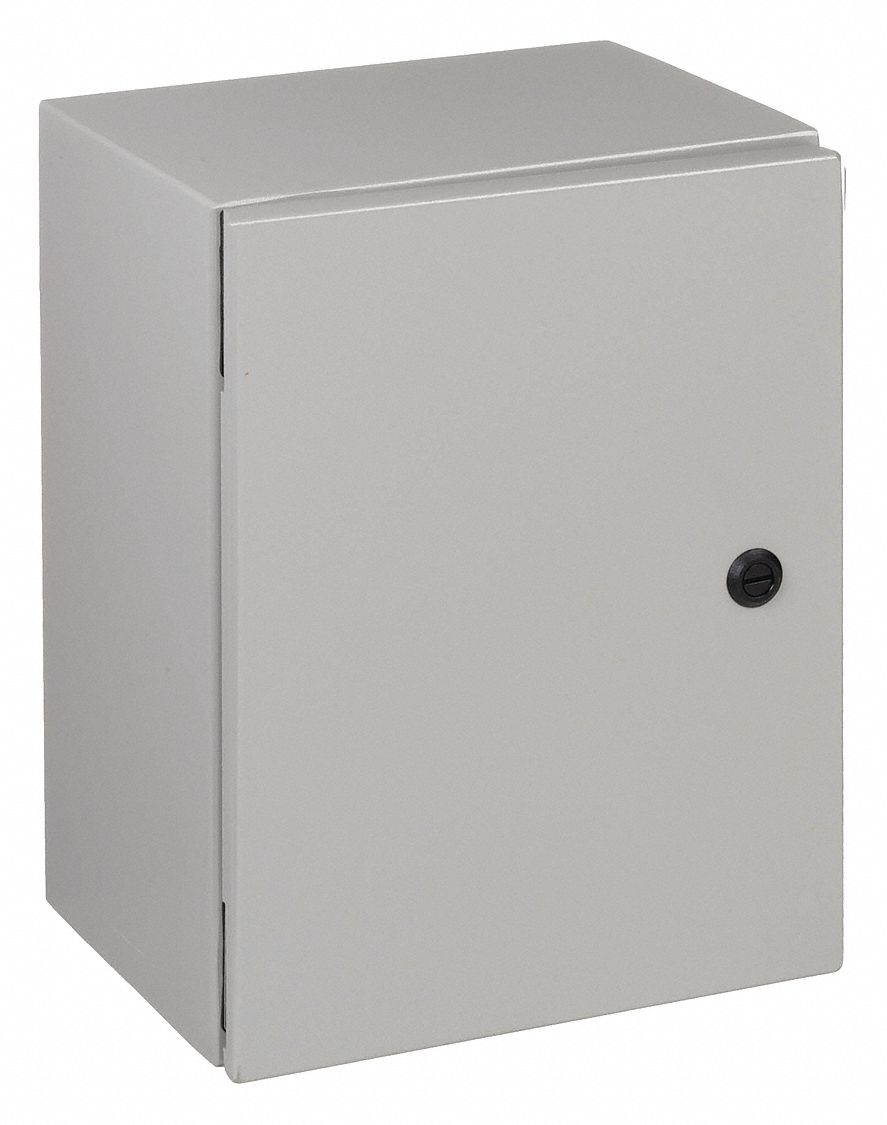 Enclosure: Steel, 16 in x 12 in x 8 in, NEMA 12/13/3R/4, Solid Cover, Hinged