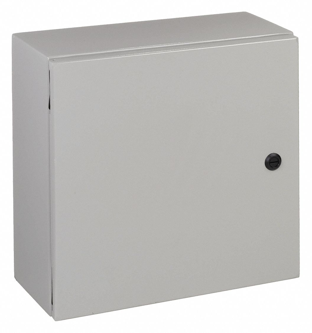Enclosure: Steel, 16 in x 16 in x 6 in, NEMA 12/13/3R/4, Solid Cover, Hinged