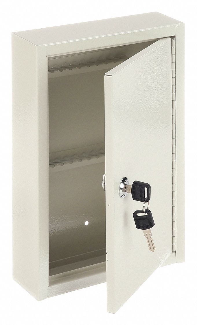 KEY CONTROL CABINET, 30 KEY CAPACITY, SINGLE KEY LOCK, STEEL, BEIGE, 12 IN H, 8 IN W, 2&frac12; IN D