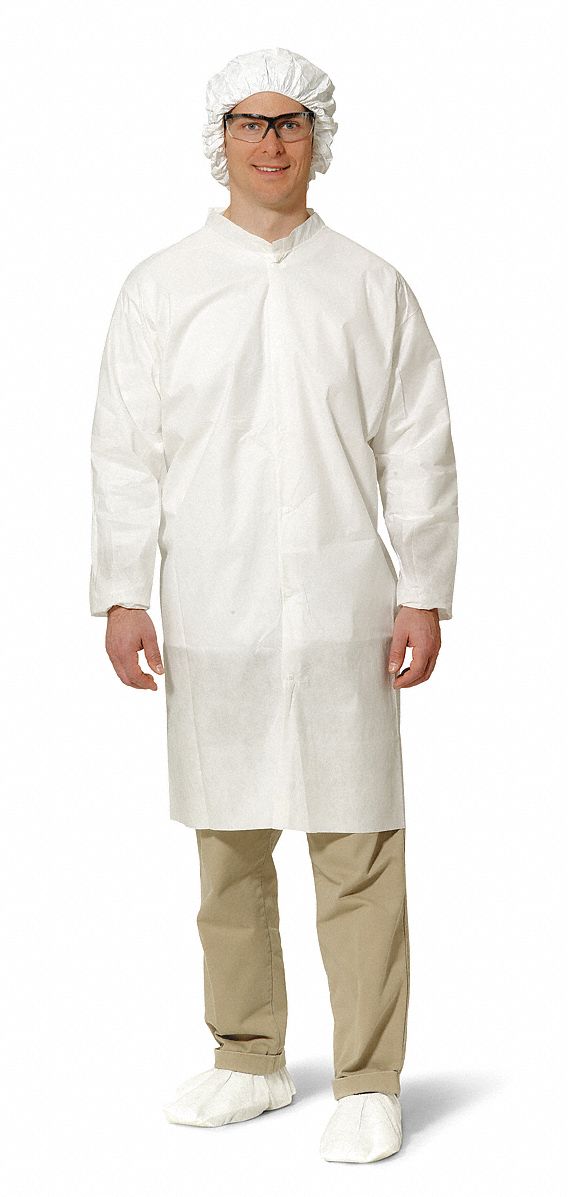 Disposable Cleanroom Coat, XL, White, PK 30 Grainger