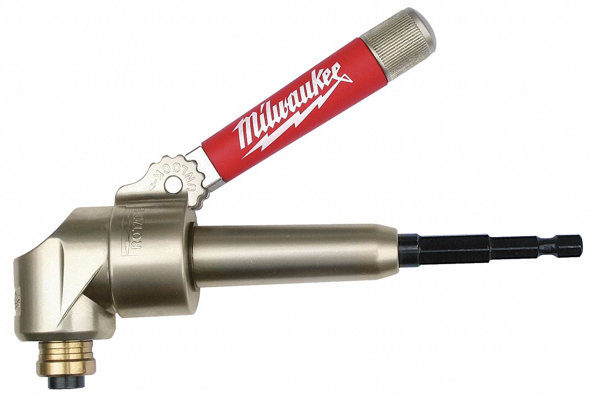 MILWAUKEE Right Angle Attachment: For Use With Cordless Drills/Std 1/4 in  Hex Accessories