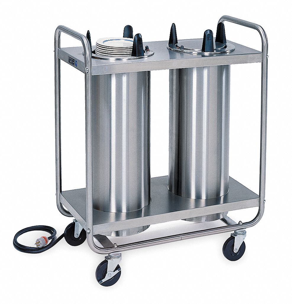 Plate Dispenser Cart: Heated, 12 1/4 in Plate Size, 38 3/8 in Overall Ht, NSF Certified