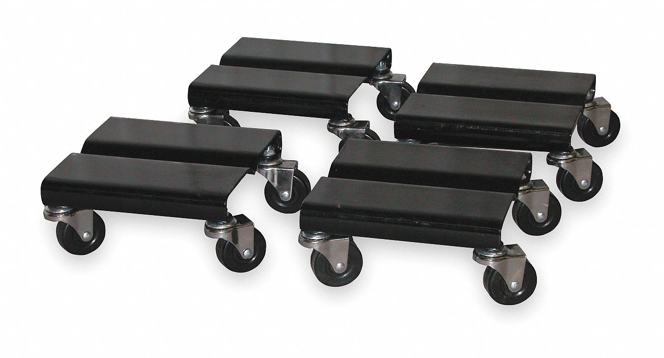 STEEL DOLLY SET, BLACK, 500 LB LOAD CAPACITY, 2 IN CASTER WHEEL DIAMETER, 500 LB LOAD CAPACITY