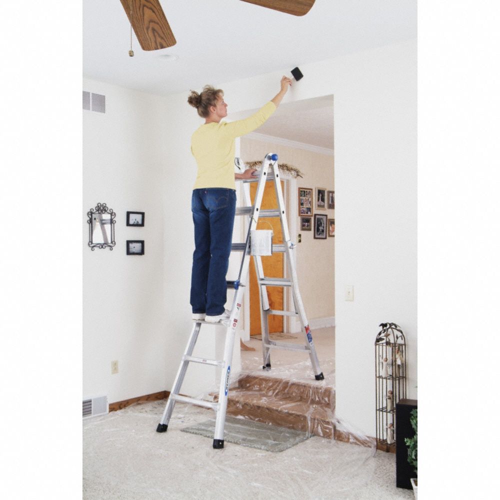 Werner Multipurpose Ladder: 15 Ft Extended Ladder Ht, 4 To 7 Ft, 2 Ft 