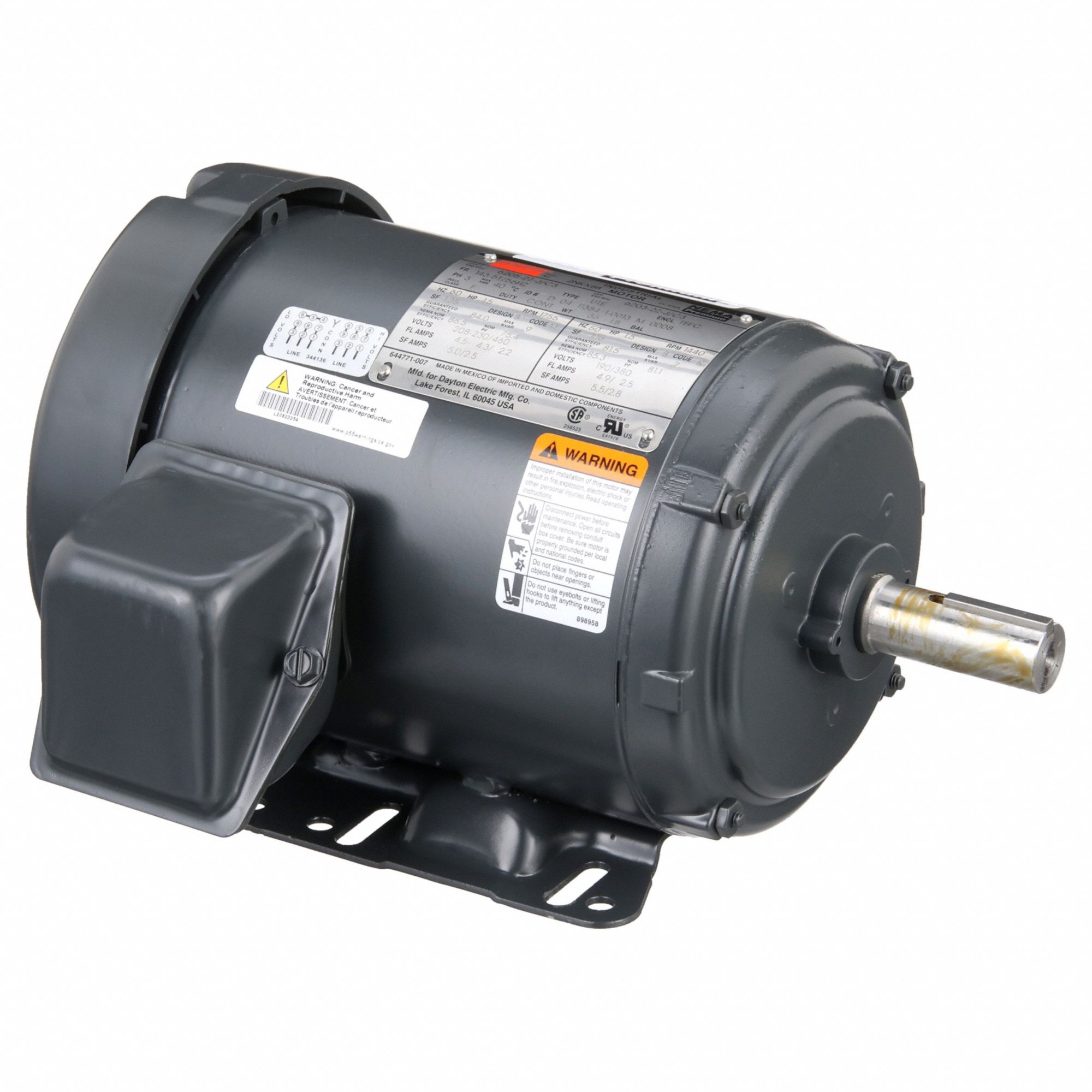 General Purpose Motor: Totally Enclosed Fan Cooled, Rigid Base Mount, 1 1/2 HP, 1, 701-1, 800