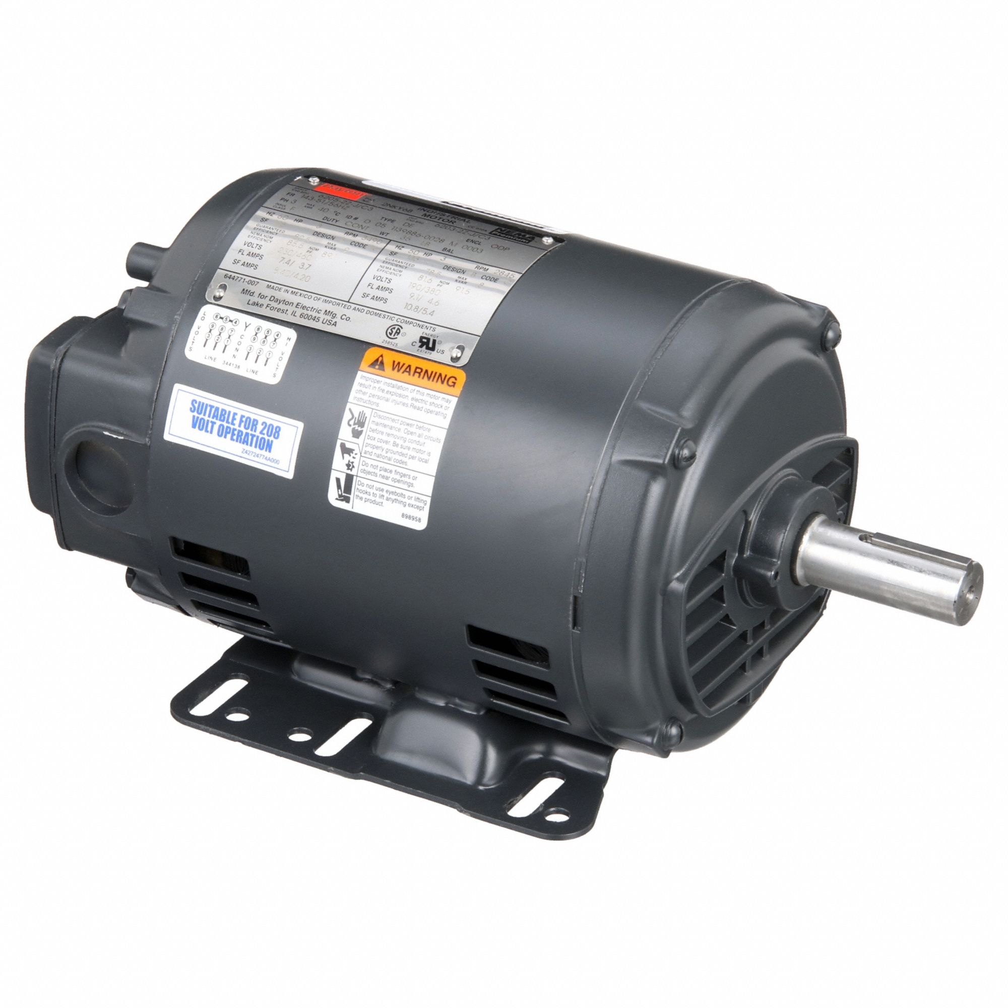 General Purpose Motor: Open Drip Proof, Rigid Base Mount, 3 HP, 3490 Nameplate RPM