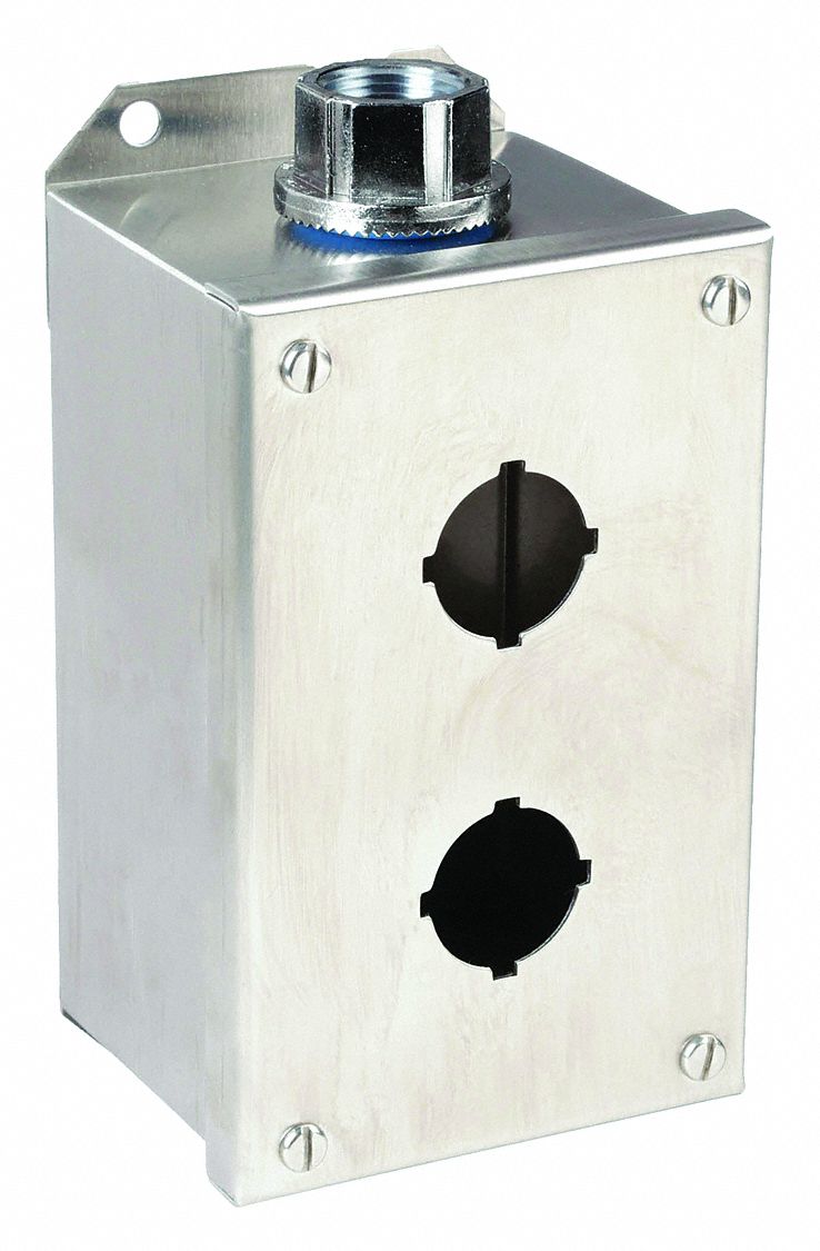 PUSH BUTTON ENCLOSURE, 30 MM, 2 HOLES, 304 STAINLESS STEEL, NEMA 1/12/3/4/4X