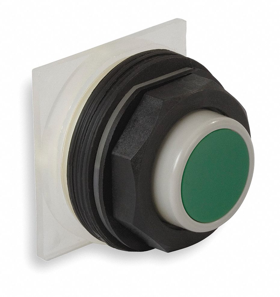 Extended Push Button: Green, 30 mm Mounting Size, Non-Metallic, Momentary