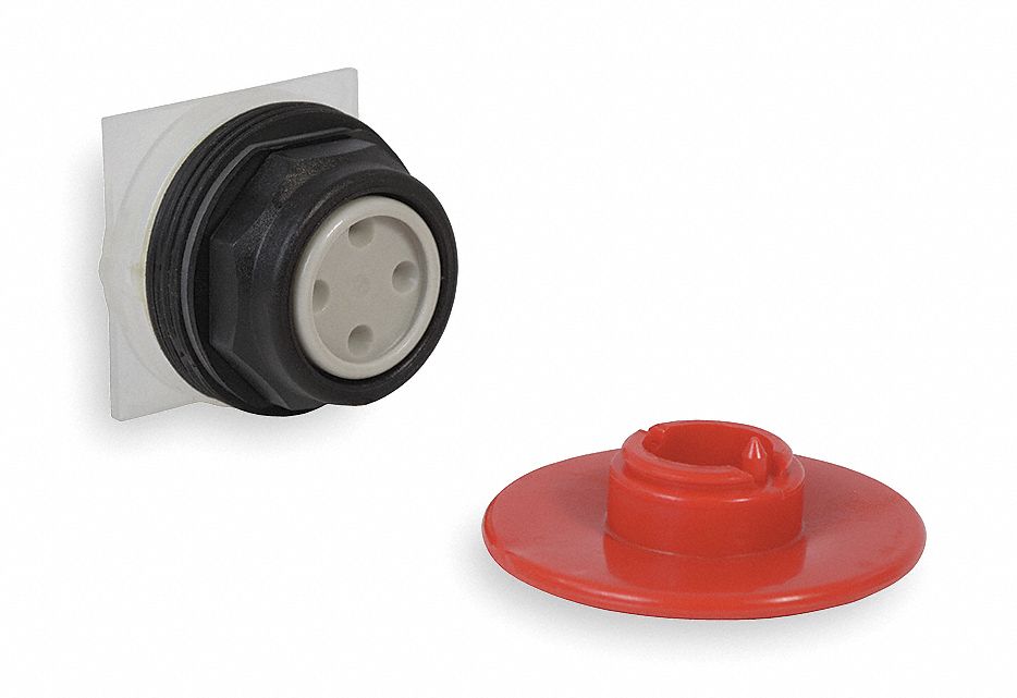 Mushroom Head Push Button: Red, 30 mm Mounting Size, Non-Metallic, Momentary