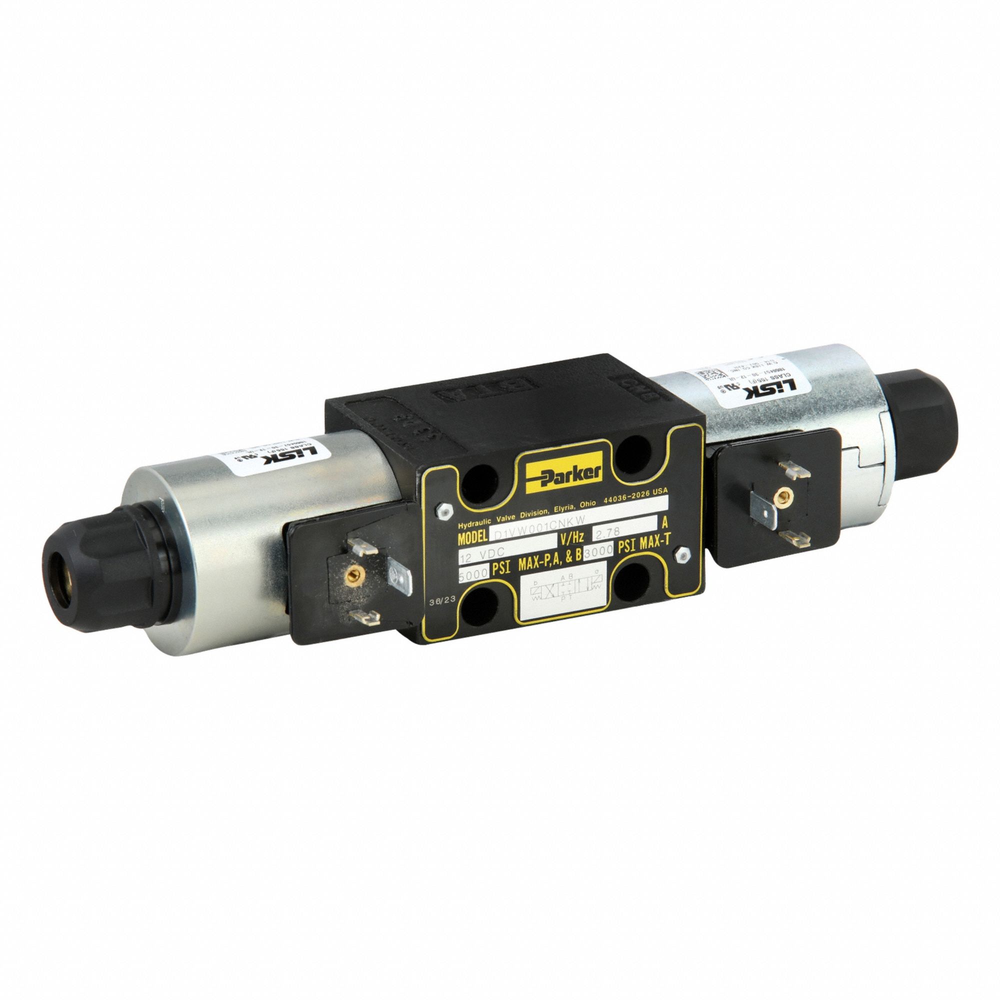 Hydraulic Directional Valve: 21.1 gpm Max Flow Rate, D03 NFPA Size, Three Positions, 12V DC