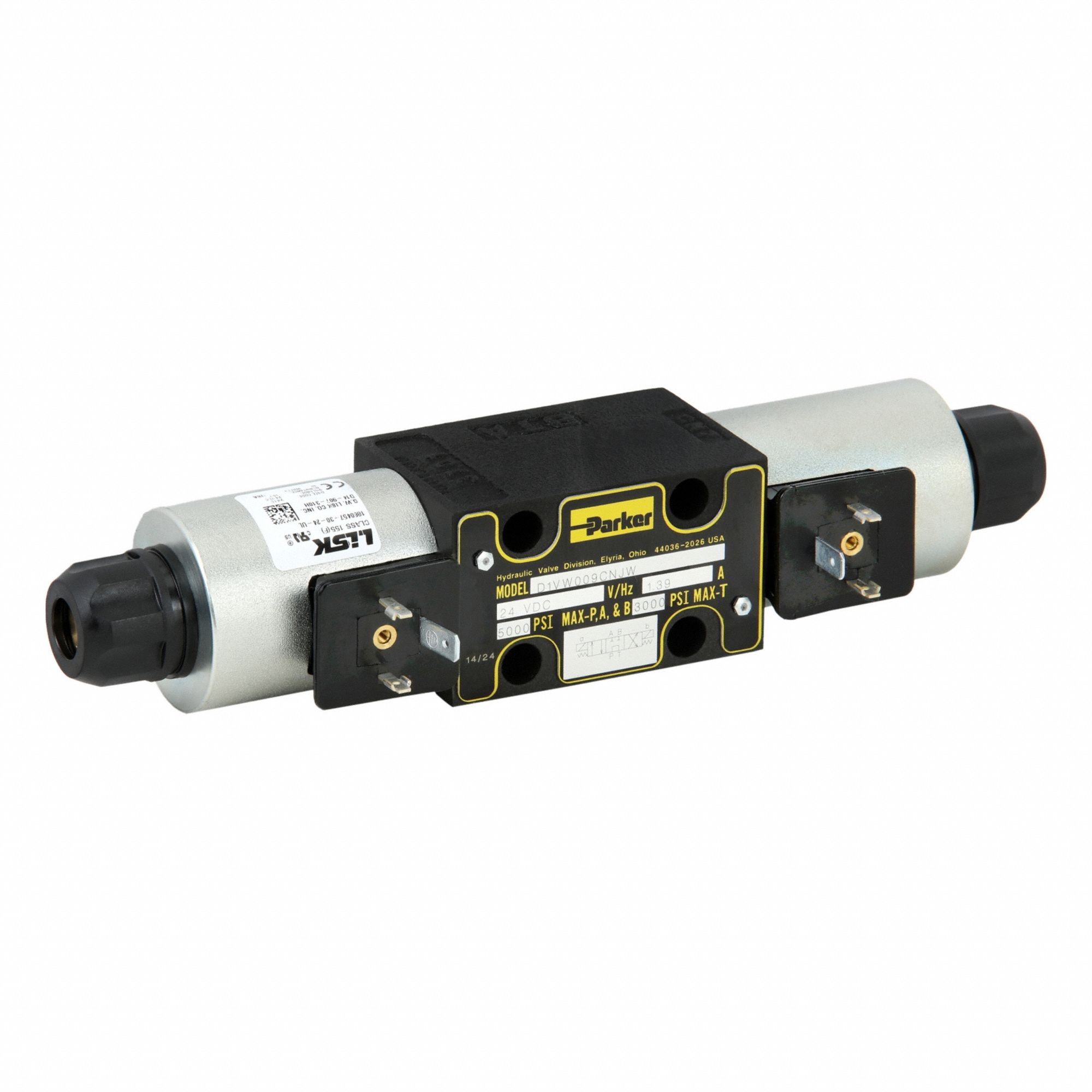 Hydraulic Directional Valve: 13.3 gpm Max Flow Rate, D03 NFPA Size, Three Positions, 24V DC