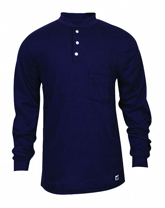 2NNR1 - D1053 FR Lng Sleeve Henley Shirt Navy L Button