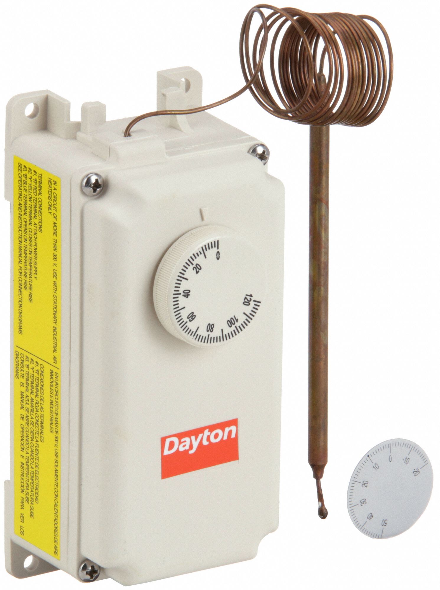 LINE VOLT MECHANICAL THERMOSTAT, 0 °  TO 120 ° F, PLASTIC, FIXED, 3 ° F, 120V/240V/277V AC