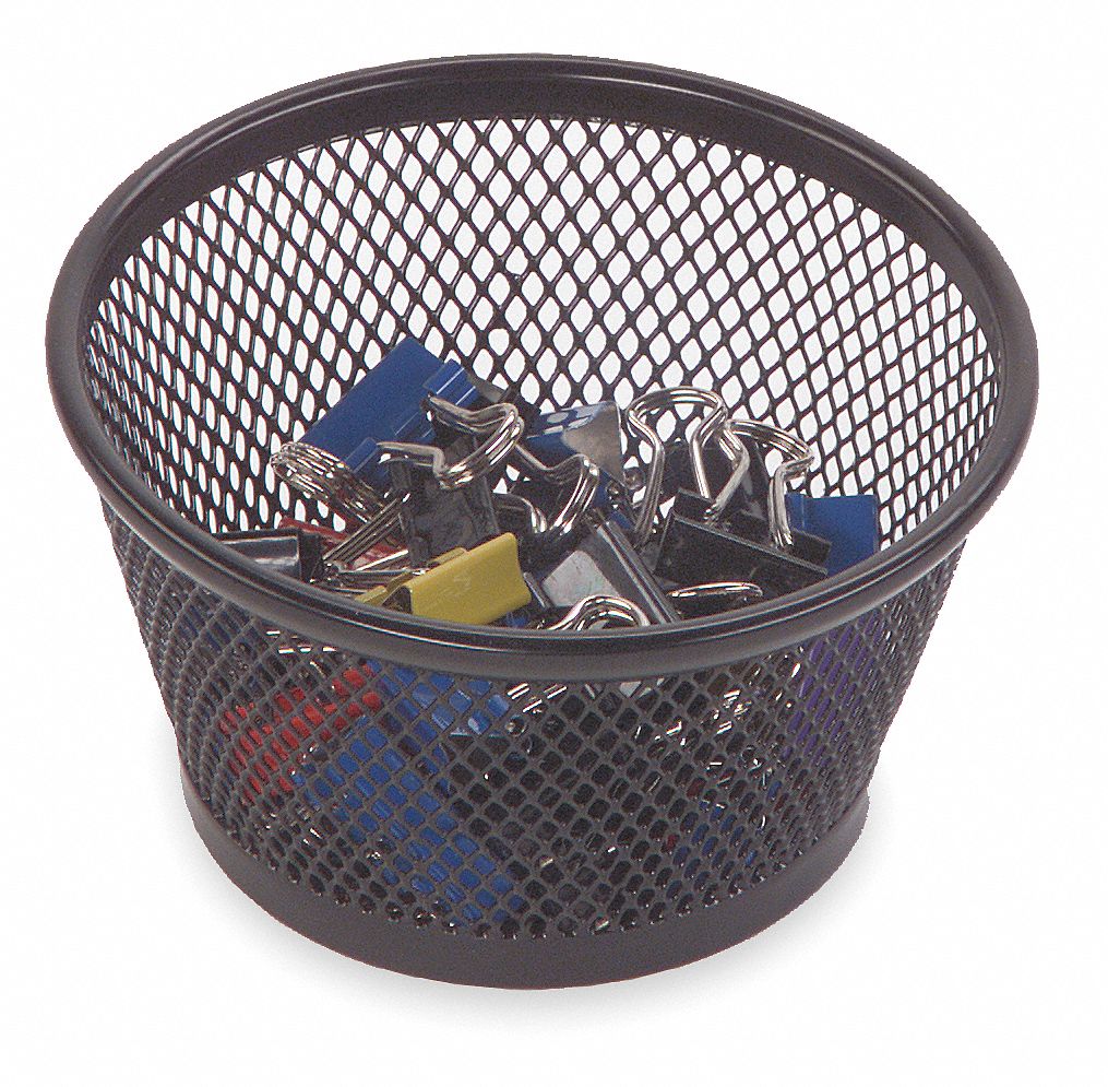 Paper Clip Dish: 1 Compartments, Black, Metal Mesh, 2 1/16 in Ht, 4 11/32 in Wd