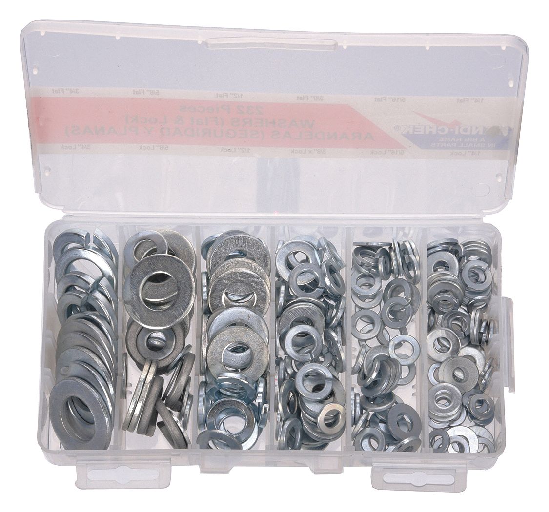 Washer Assortment: Grade 8, Steel, Zinc Plated, 232 Washers Included, 12 Sizes Included, Grade 8