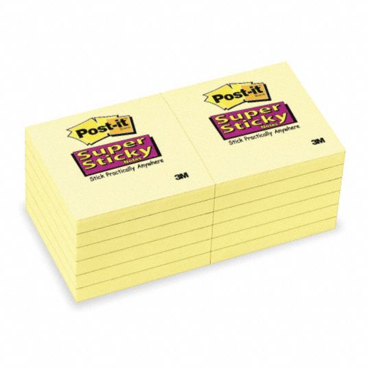 Super Sticky Notes, 3 x 3 in, PK 12 - Grainger