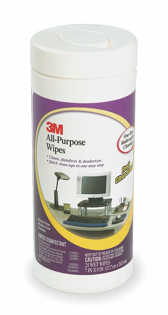 Multipurpose Cleaning Wipes, Canister, Sheet Size 5 in x 7 in, White