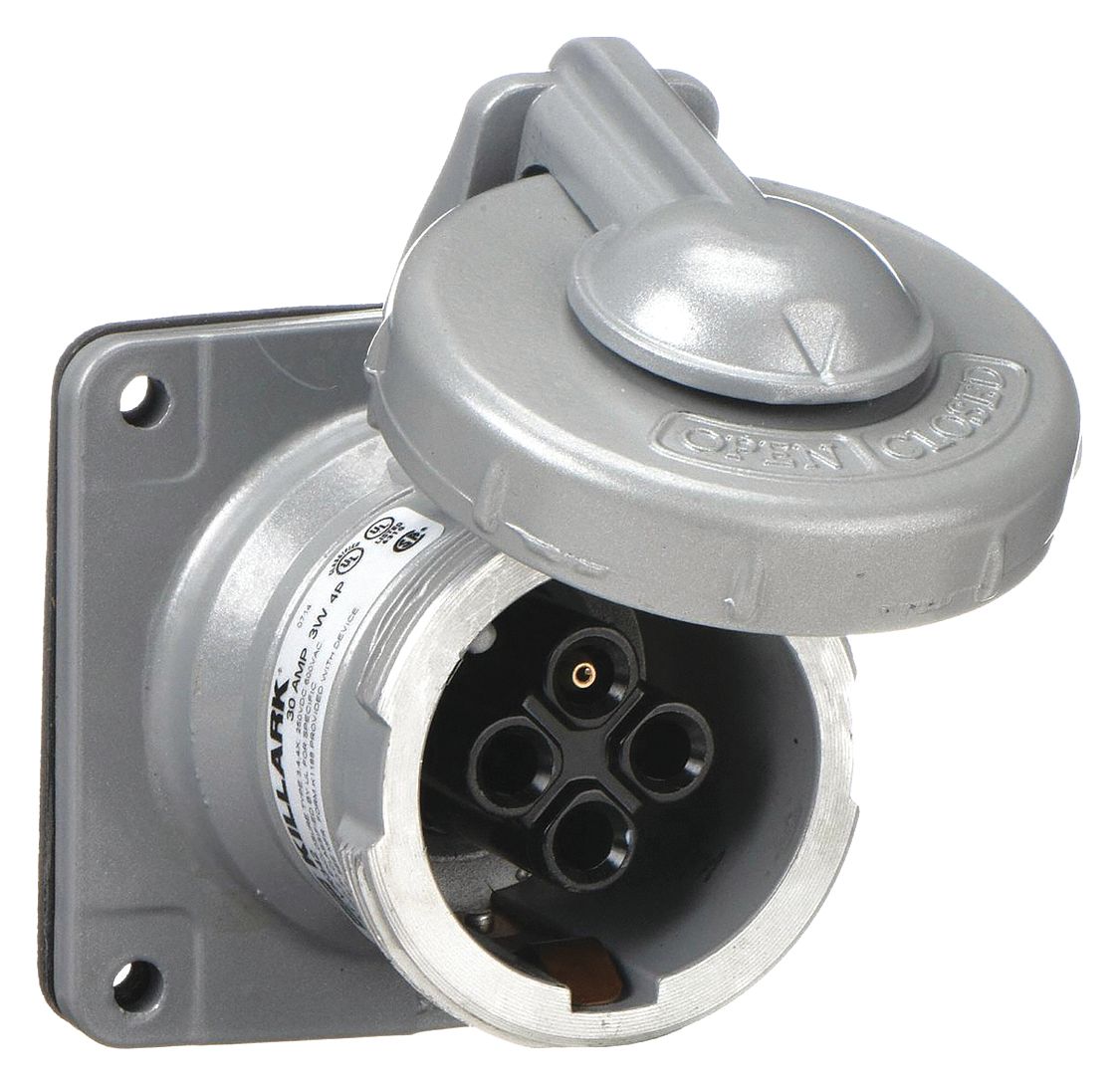 PIN AND SLEEVE RECEPTACLE, 30 A, 600V AC/250V DC, STYLE 2 GROUNDING, GREY, RECEPTACLE ONLY, GROUNDED