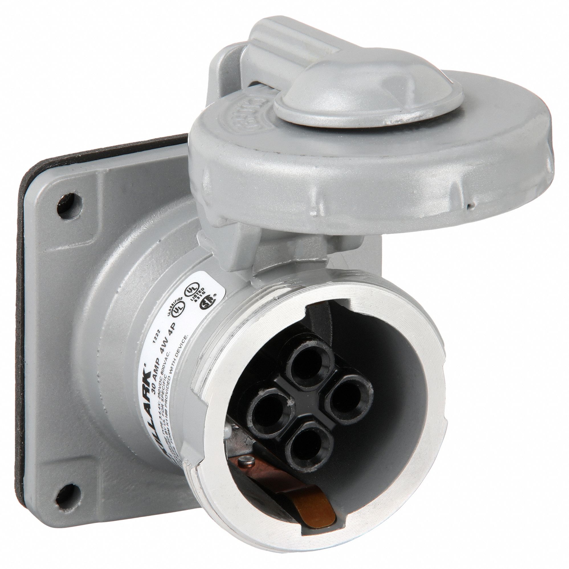 PIN AND SLEEVE RECEPTACLE, 30 A, 600V AC/250V DC, STYLE 1 GROUNDING, GREY, RECEPTACLE ONLY, GROUNDED