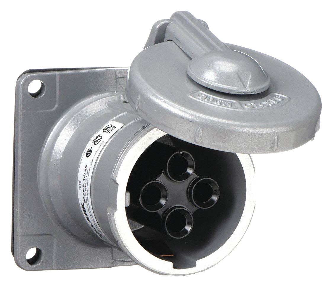 PIN AND SLEEVE RECEPTACLE, 60 A, 600V AC/250V DC, STYLE 1 GROUNDING, GREY, RECEPTACLE ONLY, GROUNDED