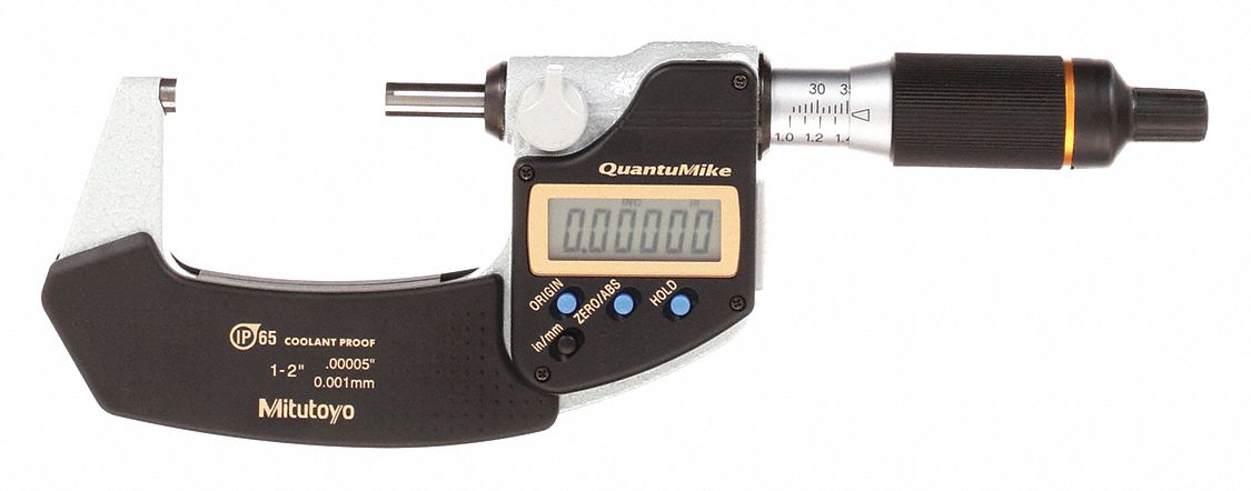 DIGITAL MICROMETER, RATCHET THIMBLE, CLAMP, SPC OUTPUT, 1-2 IN RANGE, 00005